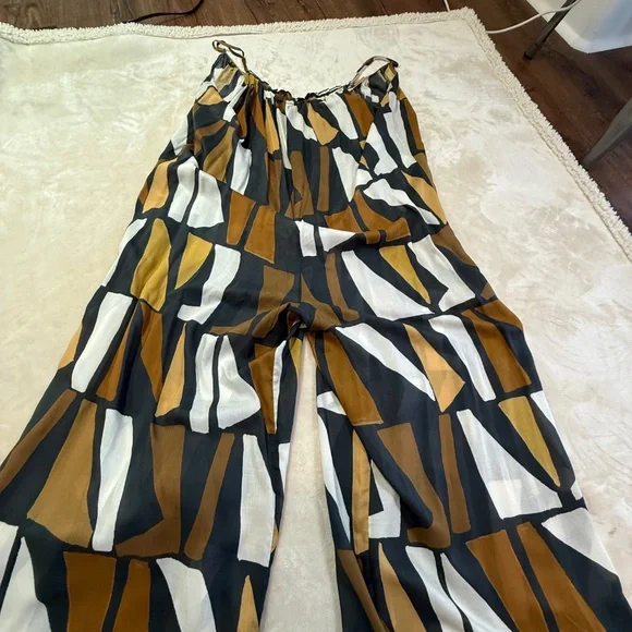 Anthropologie Wide-Leg Jumpsuit Brown White Black Motif Size M NWT - Picture 7 of 11